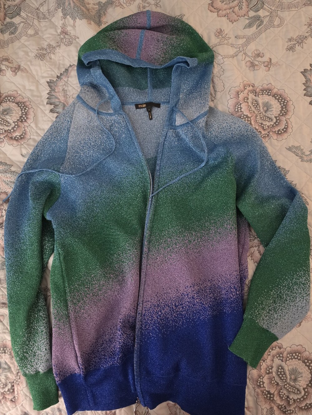 ✨️ Maje Paris Metallic Womens Knit Zip Up Hoodie Sweater Sz Large